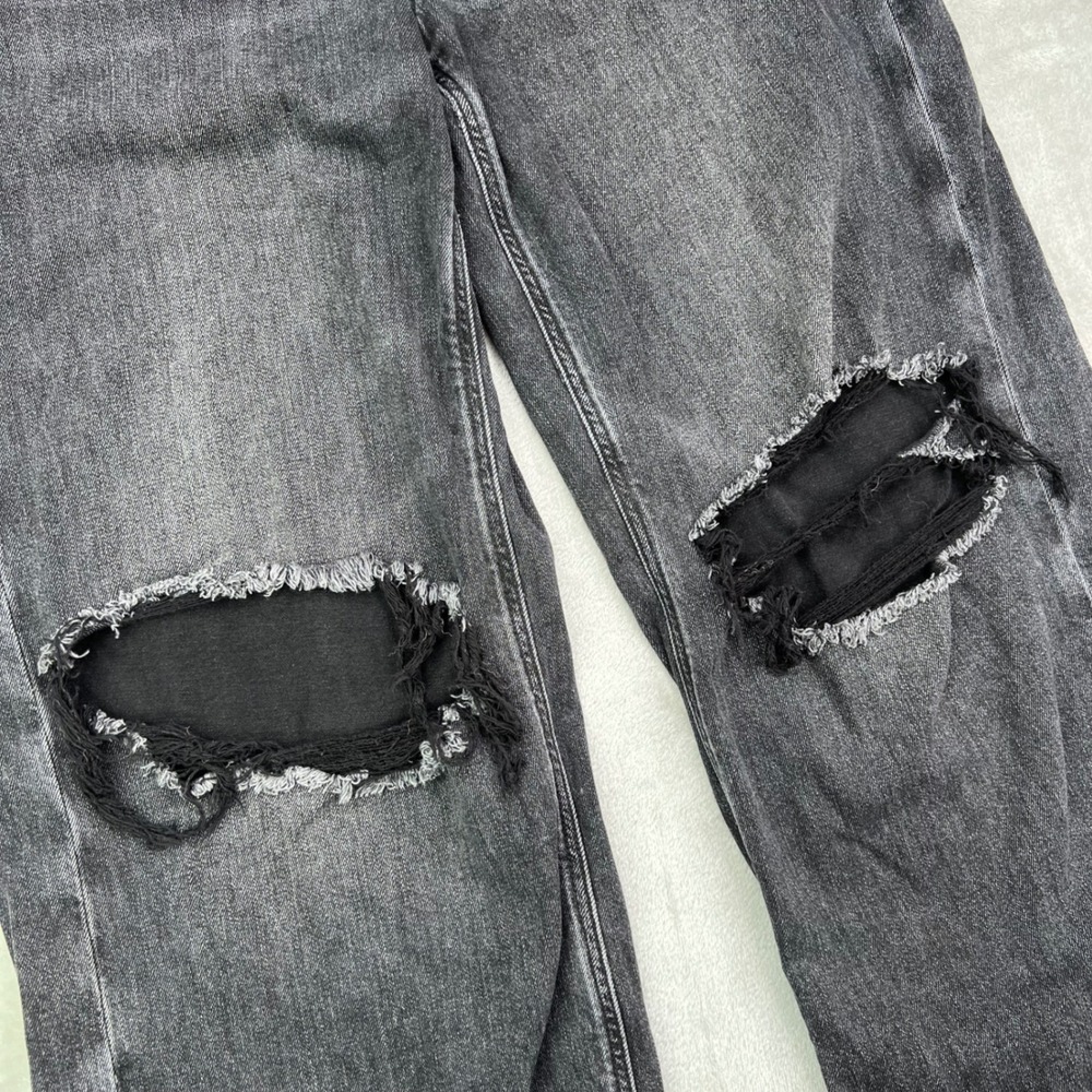 American Eagle Jeans Womens 6 Short Black Super High-Rise Baggy Wide Leg Grunge - Picture 3 of 15